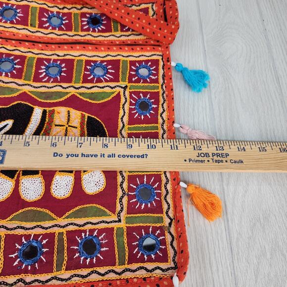 Elephant Purse Indian Boho Crossbody Handbag Wide Strap Embroidered Mirror Hippi - Picture 10 of 13